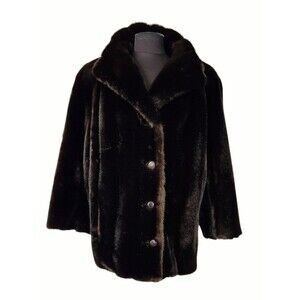 Vintage Tissavel France Faux Fur Coat Women’s Large Brown Lined USA Style VI Ltd